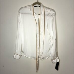 Zara Basics Cream Blouse with Tie Neck - Size M NWT